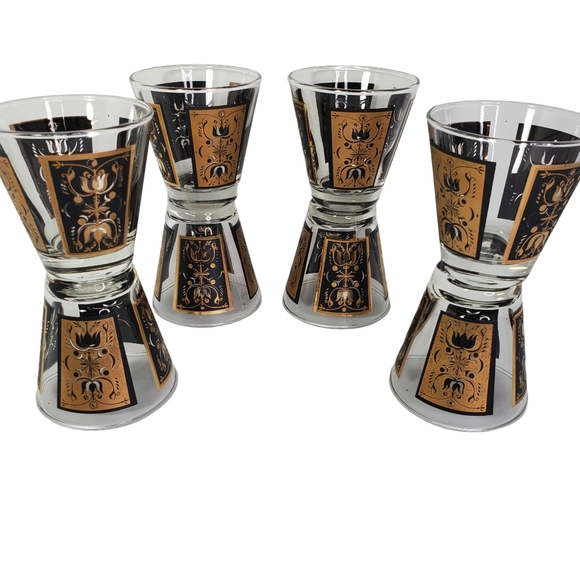 8 Vintage Dominion MCM Gold Black Low Ball Whiskey Glasses Rocks Barware - Picture 8 of 10